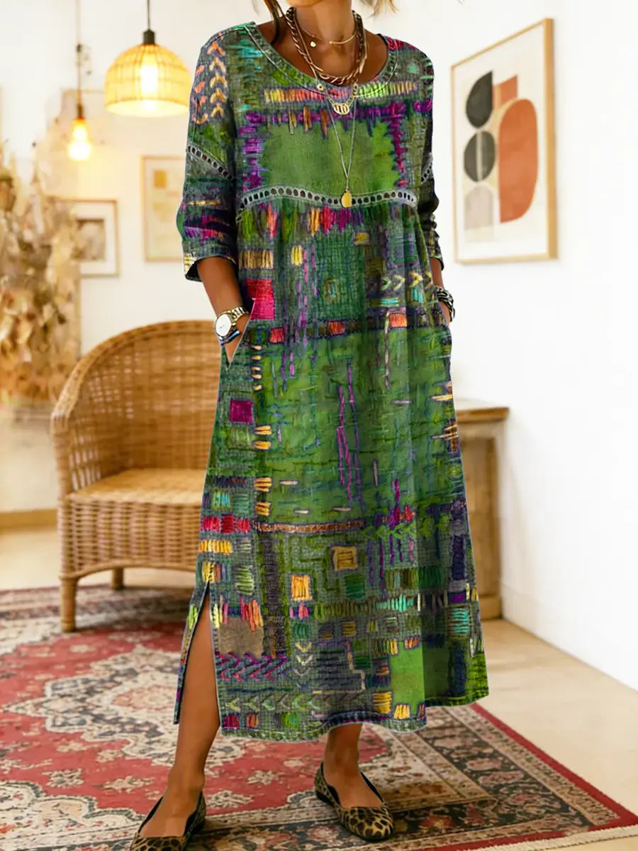 Cristina | Vestido Denim con Patchwork Étnico