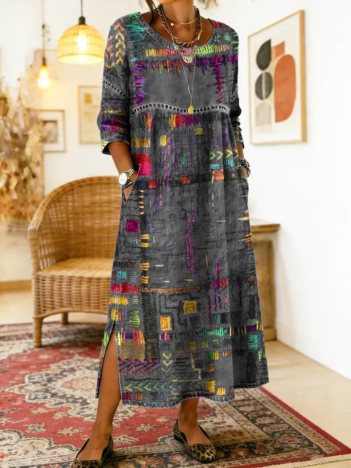 Cristina | Vestido Denim con Patchwork Étnico