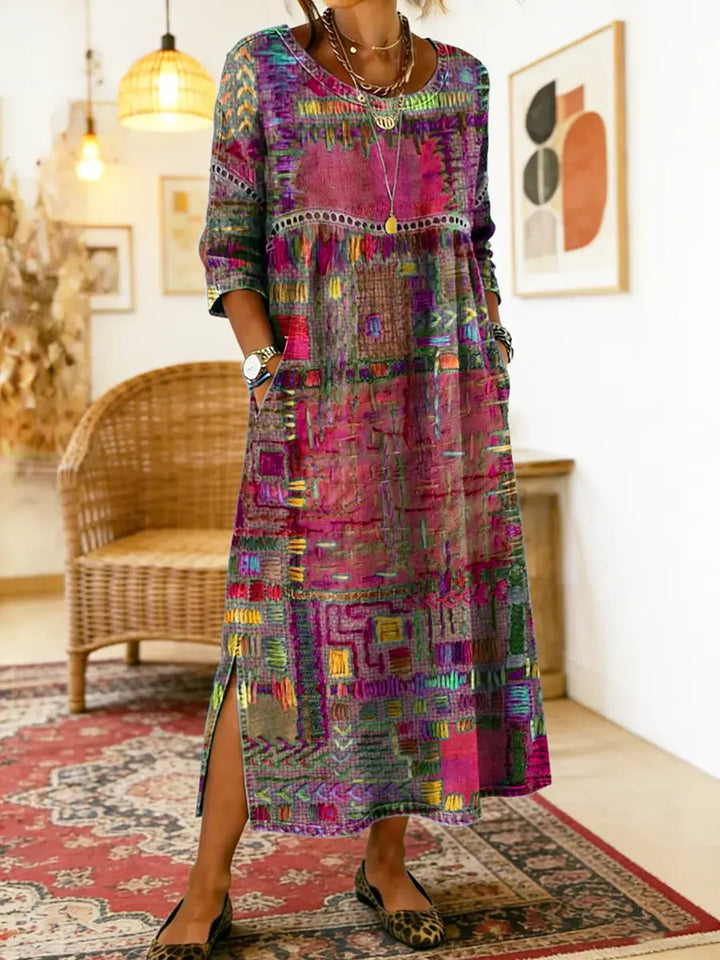 Cristina | Vestido Denim con Patchwork Étnico