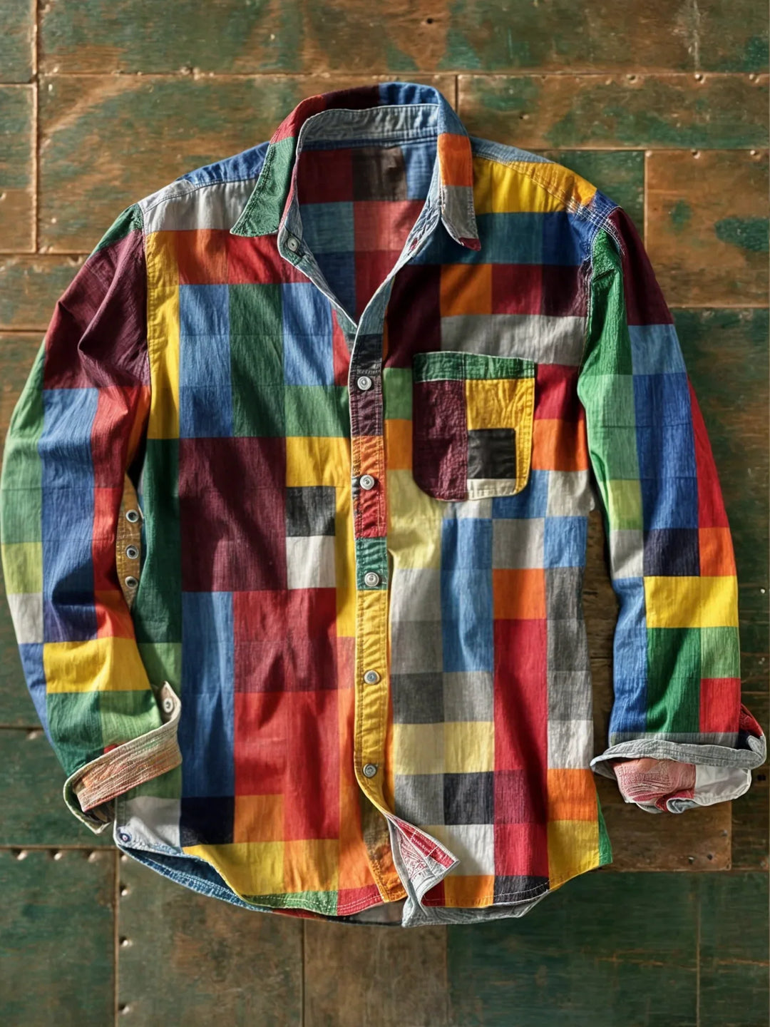 Arco | Camisa patchwork de manga larga multicolor