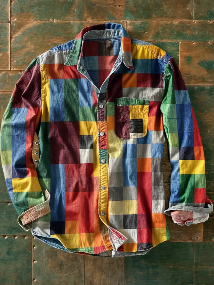 Arco | Camisa patchwork de manga larga multicolor