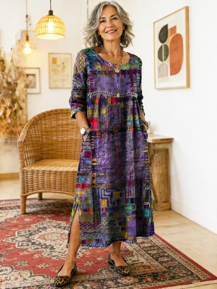 Cristina | Vestido Denim con Patchwork Étnico