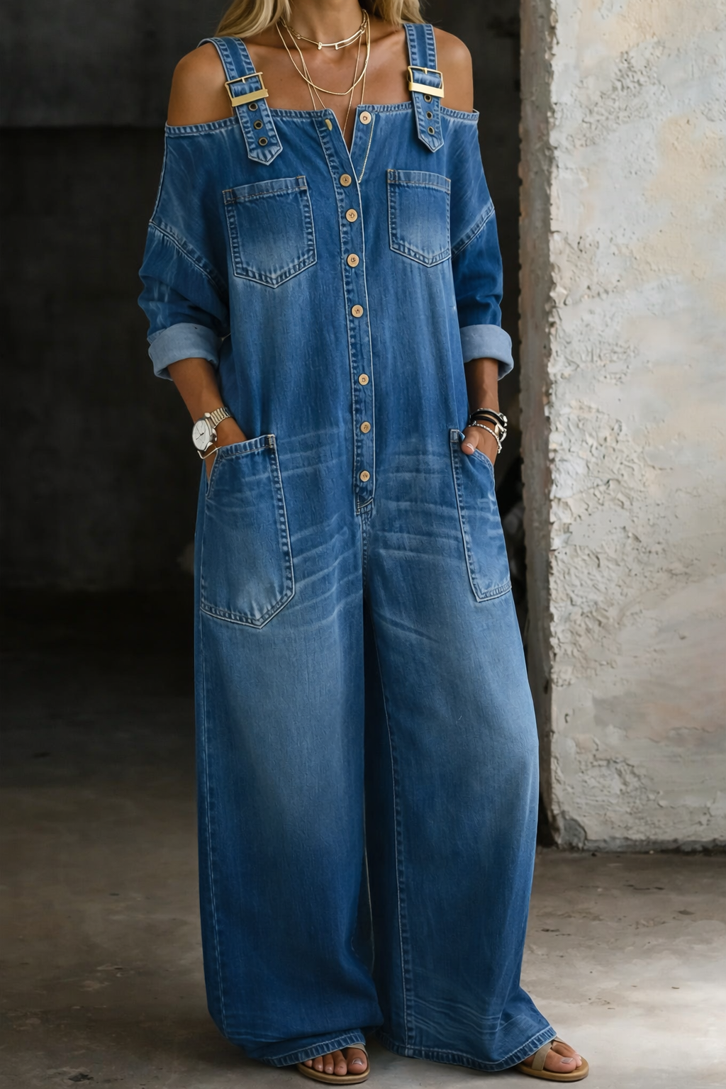 Ela | Mono Denim con Hombros Descubiertos