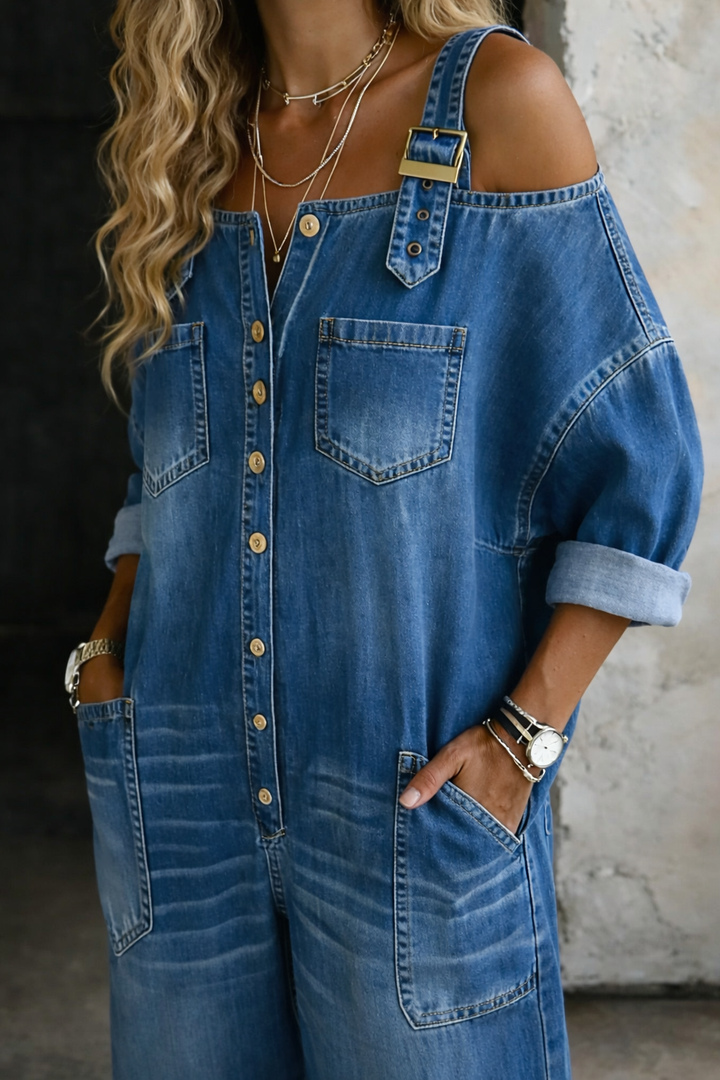 Ela | Mono Denim con Hombros Descubiertos
