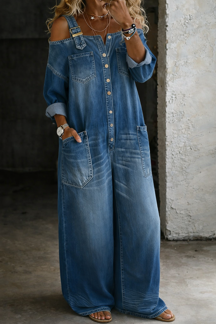 Ela | Mono Denim con Hombros Descubiertos