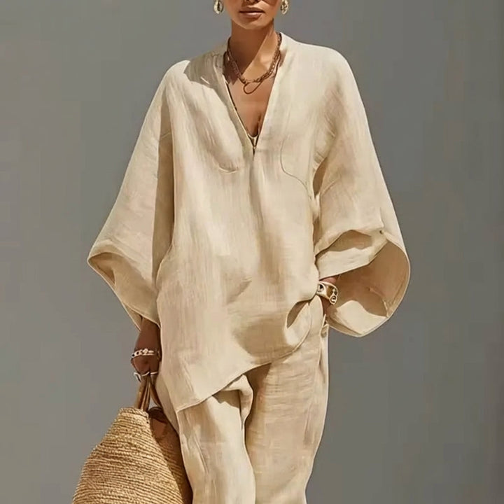 Hannah | Conjunto Casual de Dos Piezas con Cuello en V para Mujer