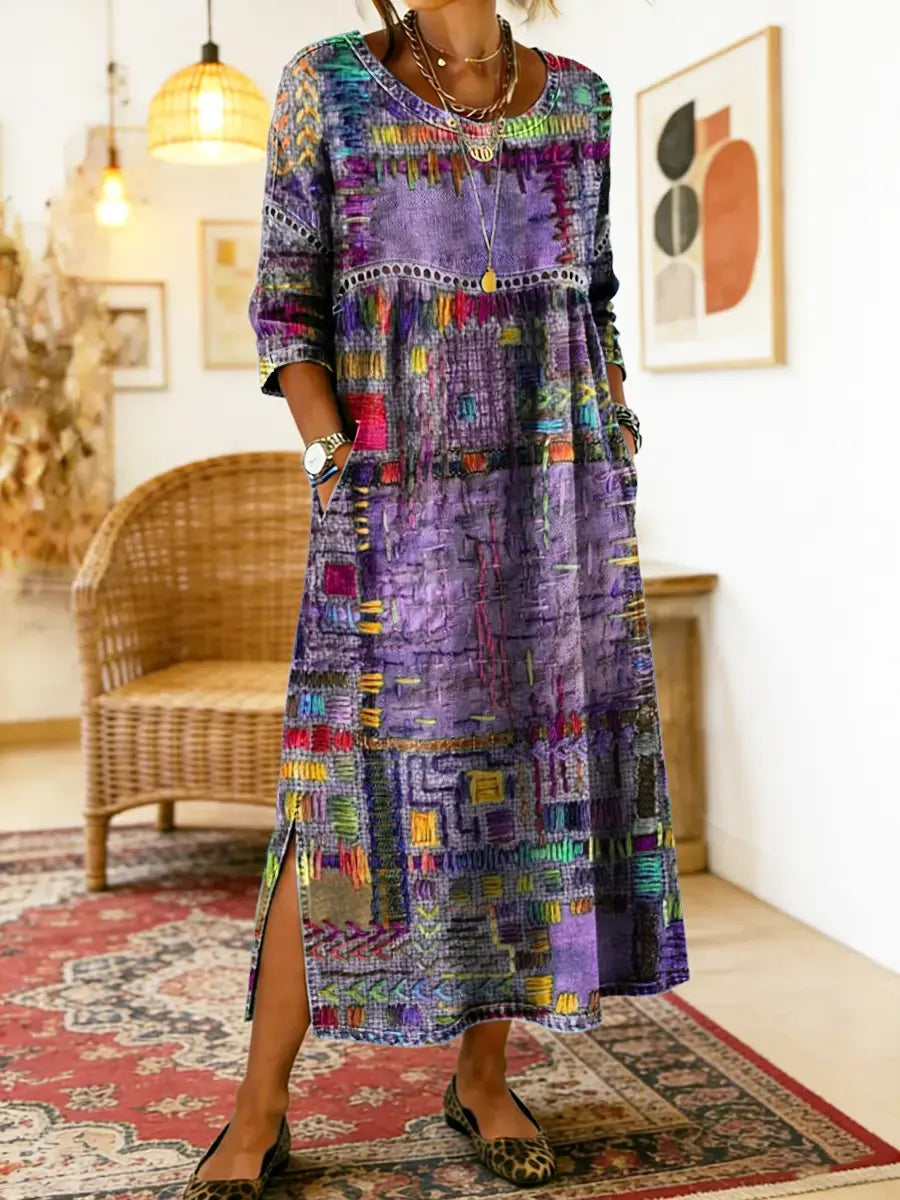 Cristina | Vestido Denim con Patchwork Étnico