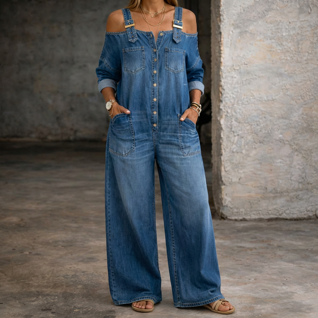 Ela | Mono Denim con Hombros Descubiertos
