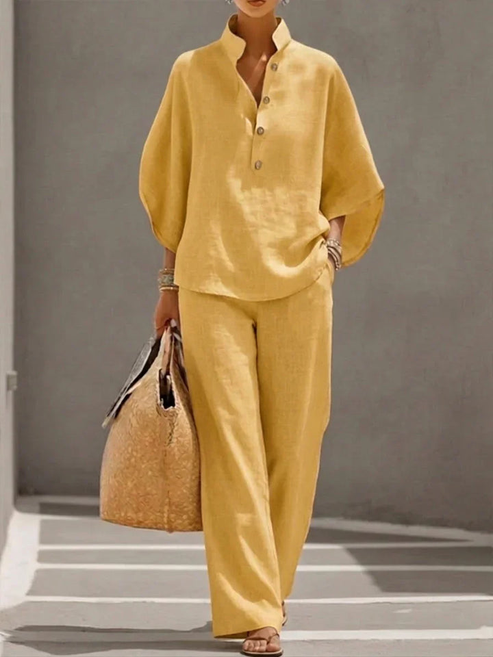 Ana | Conjunto de lino con mangas murciélago y pantalón ancho