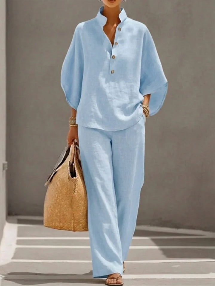 Ana | Conjunto de lino con mangas murciélago y pantalón ancho