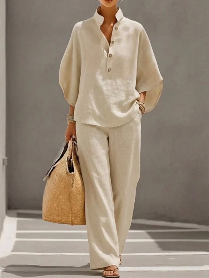 Ana | Conjunto de lino con mangas murciélago y pantalón ancho